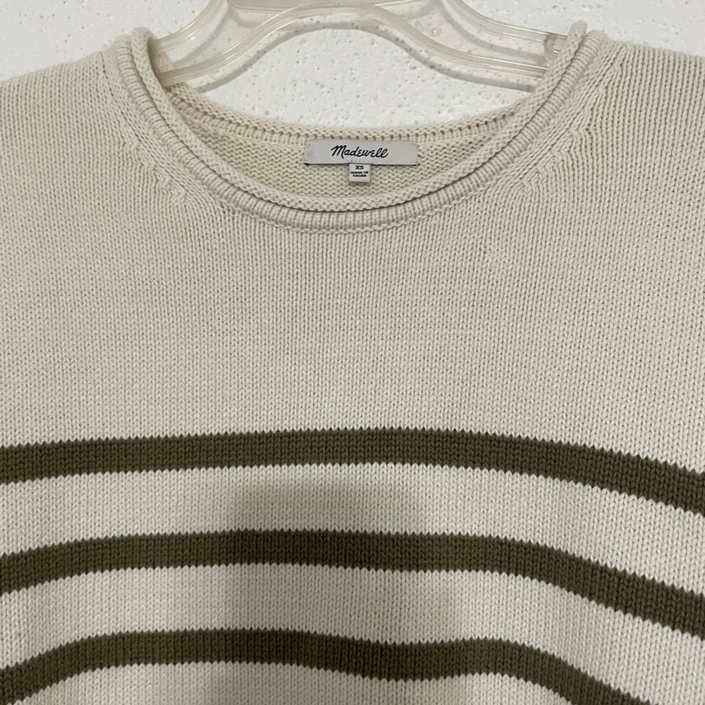 Madewell Conway Pullover Sweater Cream With Green Stripes Size XS - Picture 7 of 13